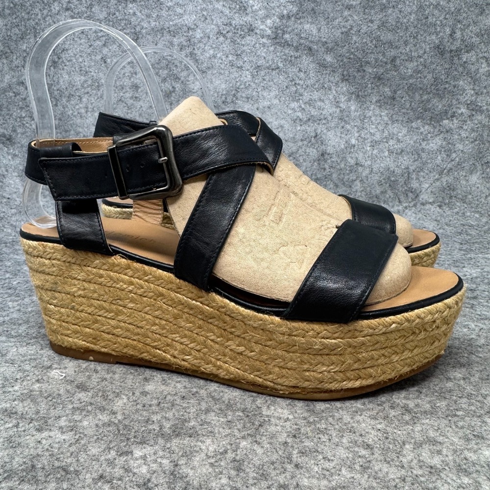 Eric Michael Womens Wedge Heel Ankle Strap Espadrilles Sandals Sz 10-11 Black